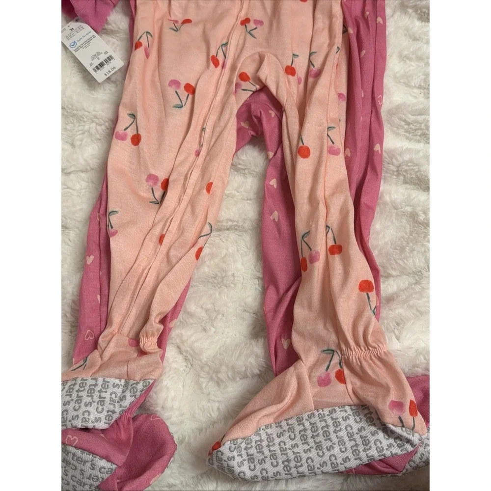 Toddler Girls' Carter's 2-Pack Pink Heart & Cherry Footie Pajamas Size 3T NWT